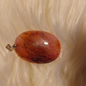 Pink Dragon Vein Agate Oval Stone Pendant only With Silver Plated Bail